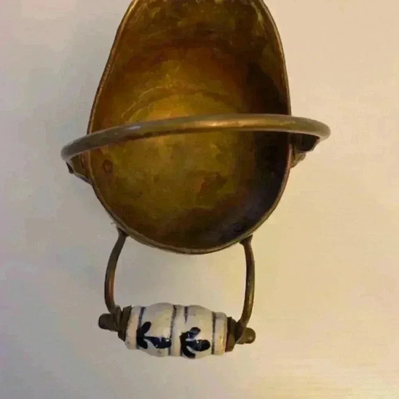 Antique Hand Crafted Pitcher With Lion Heads & Blue White Painted Handle - Picture 3 of 12